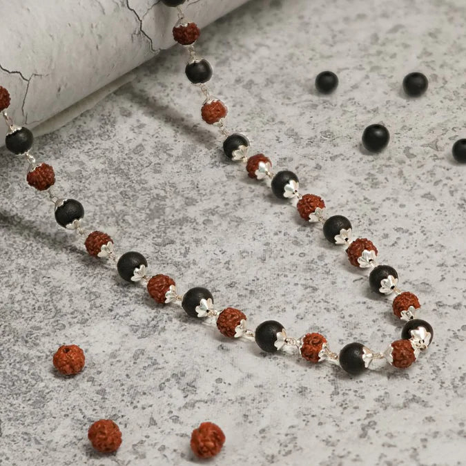 Silver Plated Divya Rudraksha Karungali Mala - With Lab Test Certificate from Govt of India