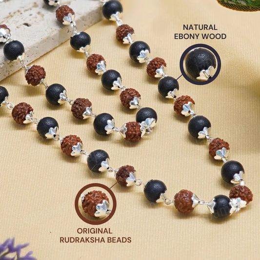Silver Plated Divya Rudraksha Karungali Mala - With Lab Test Certificate from Govt of India