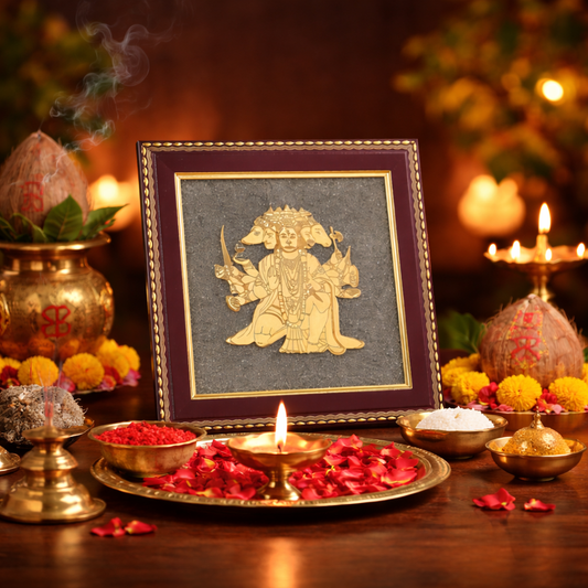 Panchamukhi Hanuman Raw Pyrite Frame for Strength & Protection