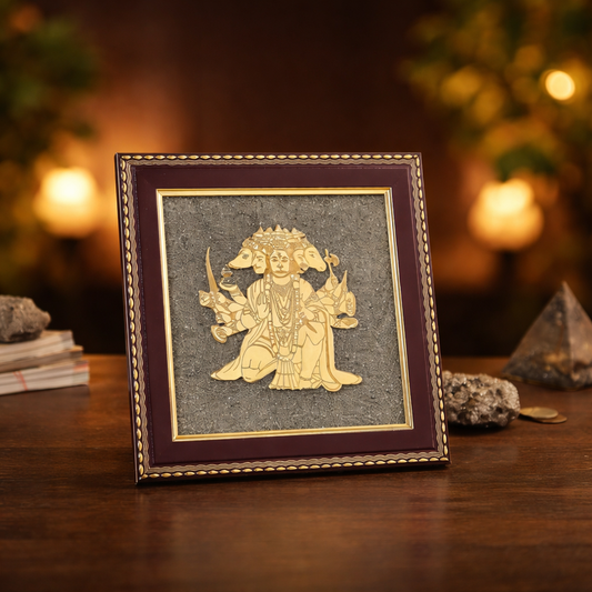 Panchamukhi Hanuman Raw Pyrite Frame for Strength & Protection