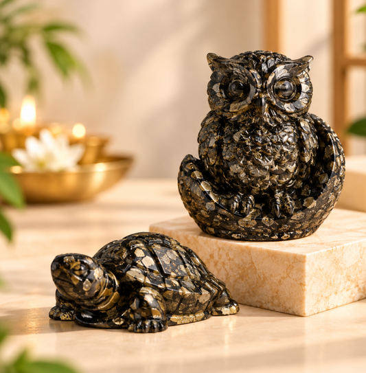 Pyrite Owl & Pyrite Tortoise Vastu Duo